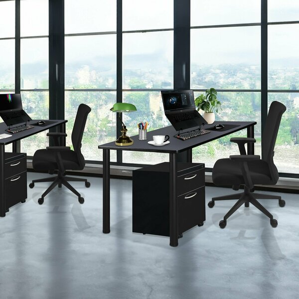 Kee Desking Pedestal Desk, 24 D, 66 W, 29 H, Black|Grey, Wood|Metal MTSPM6624GYBPBK